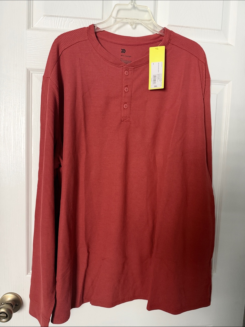 all in motion Men's Long Sleeve Henley in Brick Red